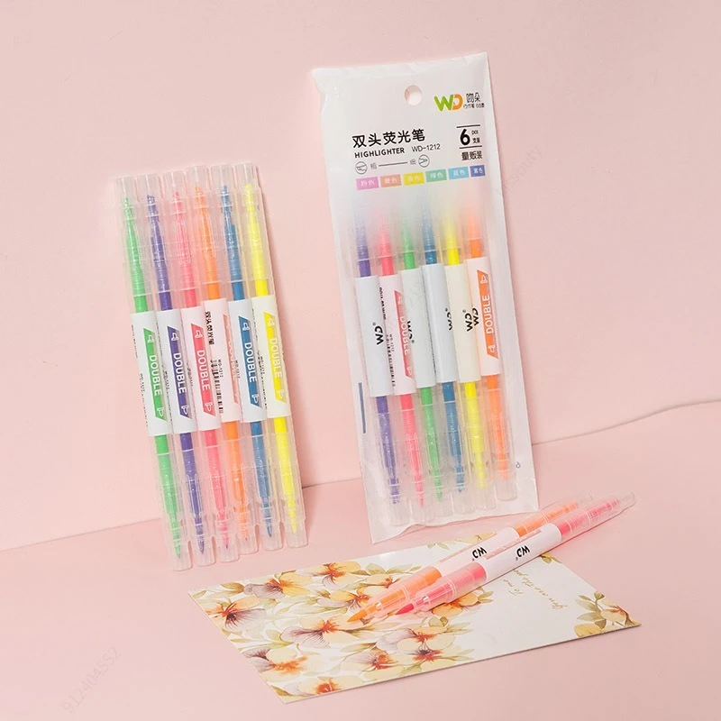 Pastel Highlighter Set Double Ended - 6 Kleuren/Set Dubbele Kop Unieke Raam